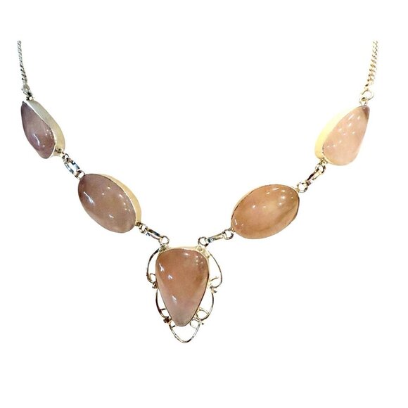 Rose Quartz Gemstone Handmade 925 Sterling Silver Jewelry Necklace Size 18" - Picture 2 of 10